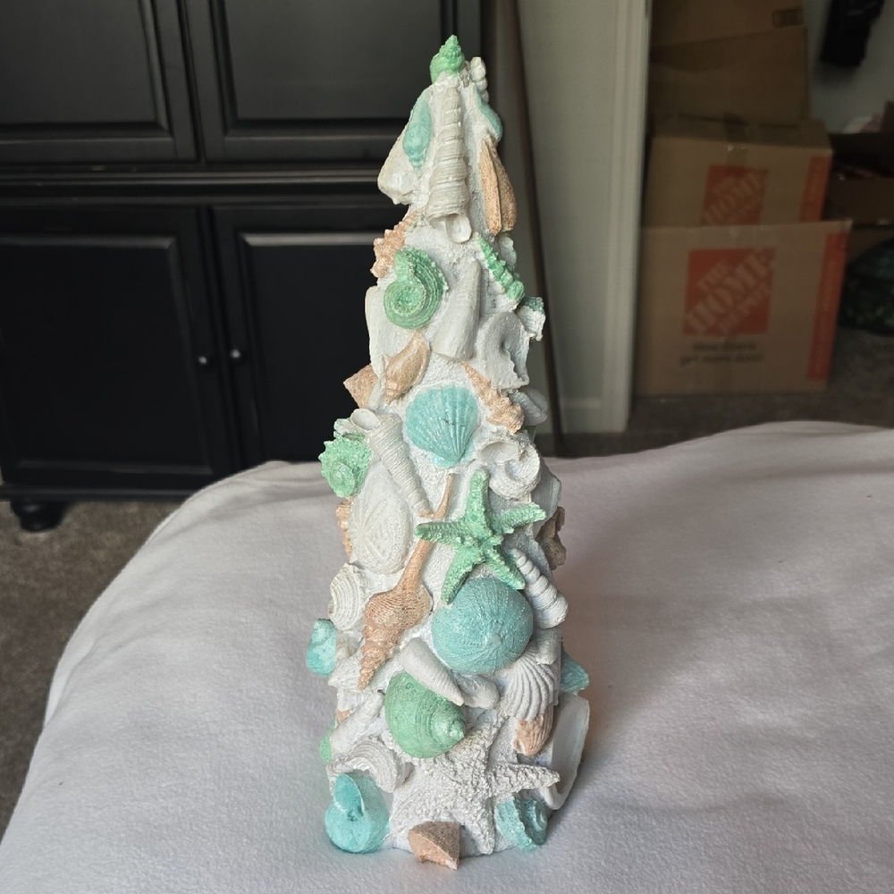 Sale!! Coastal Shell Cone Holiday Decor - White, Seafoam & Sand
